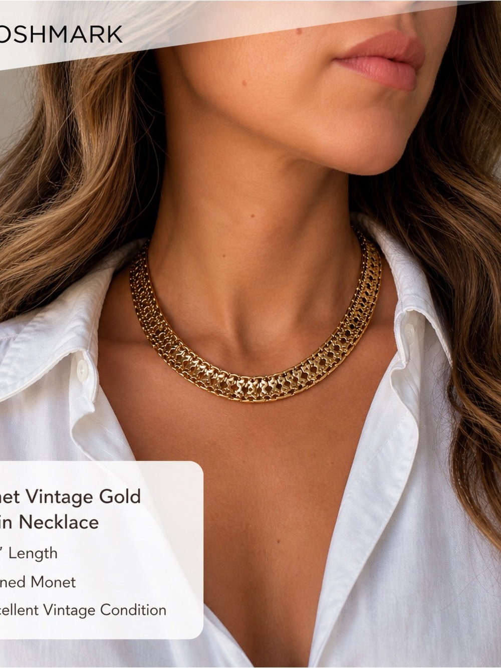 Vintage Signed Monet Gold Tone Collar/Chocker Mesh Necklace